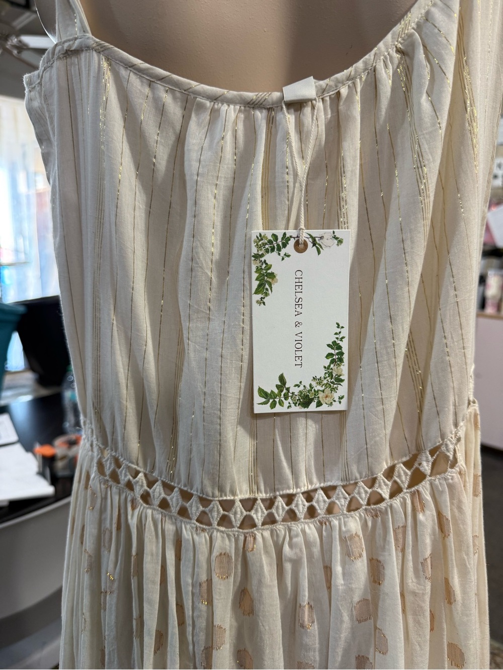 Chelsea & Violet Cream Dress with Gold Stripe Accents